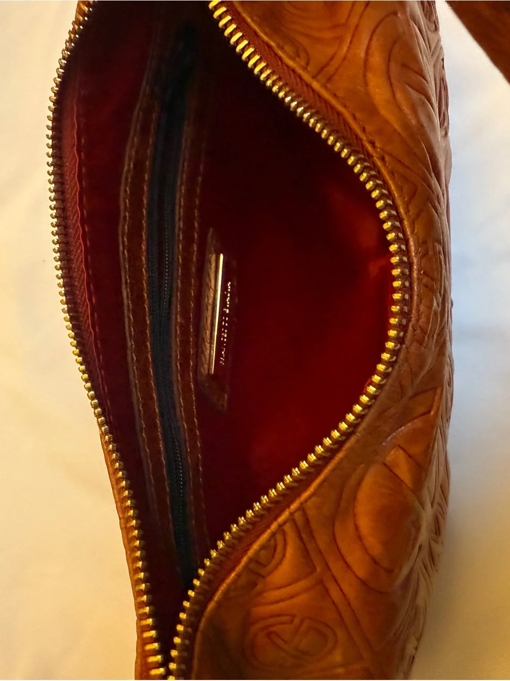 Francesco Biasia Embossed Brown Leather Shoulder Bag